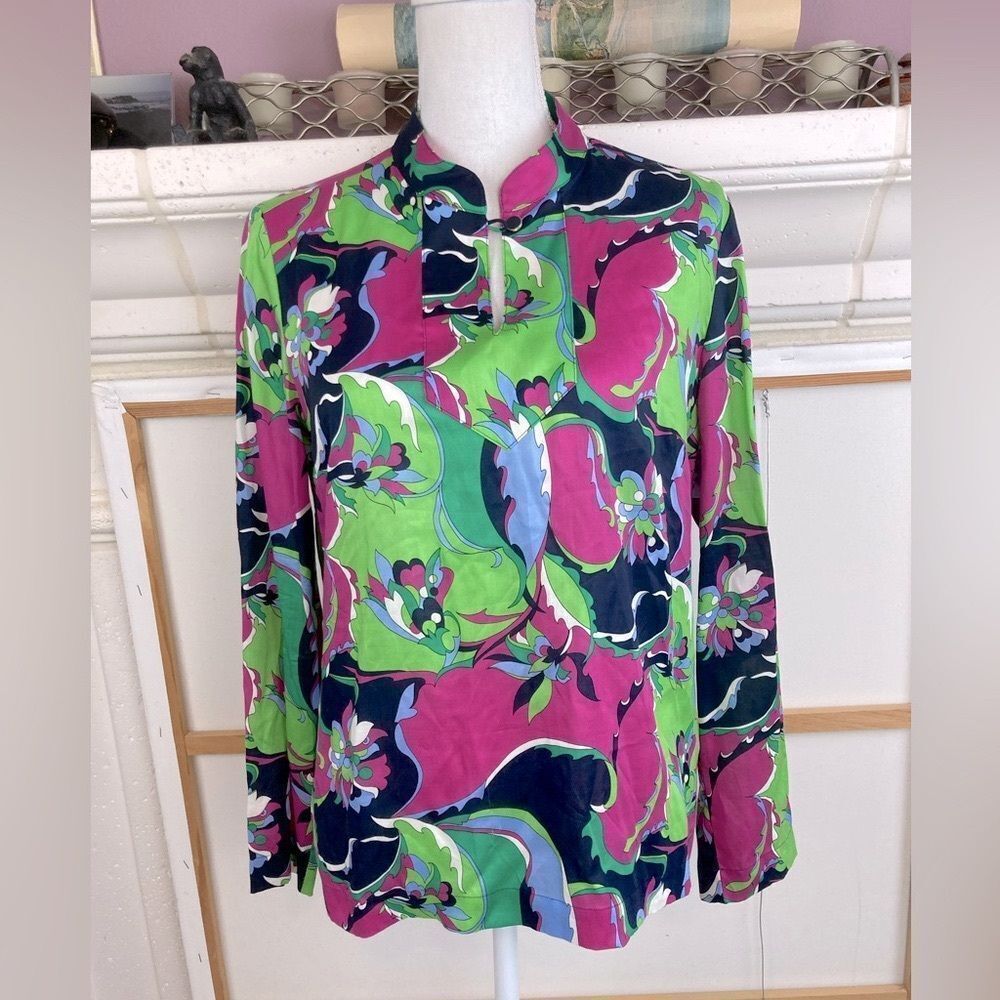 Talbots Round collar w/ one button tab fine blouse Italian vibe classic